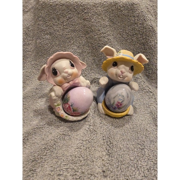 Other - Vintage Bunnies Holding Marble Eggs Big Eyes Easter Spring